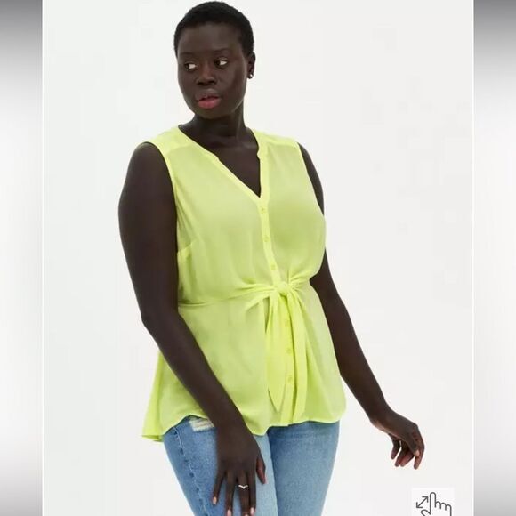 NWT Torris Sheer Neon Lime Sleeveless Georgette PEPLUM Blouse.‎ - Picture 2 of 14